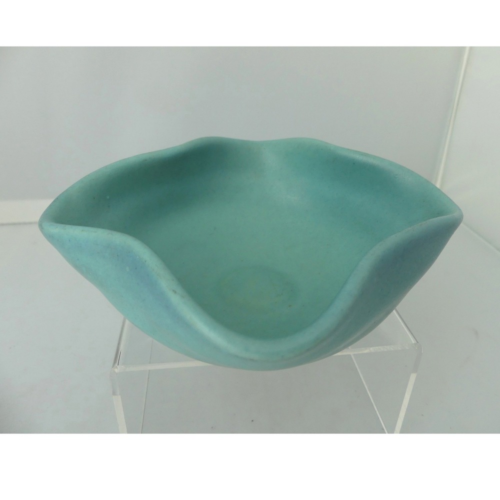 Van Briggle Art Pottery Turquoise Ming Matte Ruffled Scalloped Square Bowl AF